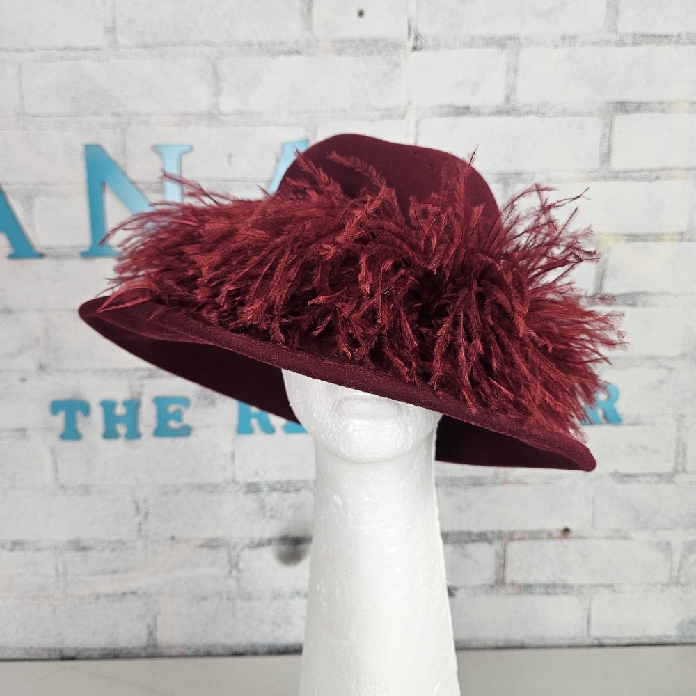 Bellini Deep Wine Feather Trim Felt Hat